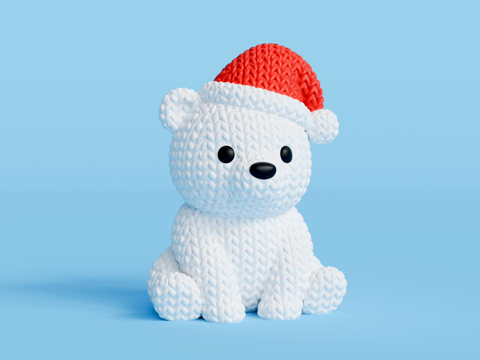 Knitted Polar Bear with Santa Hat Oso Polar Navideño Tejido